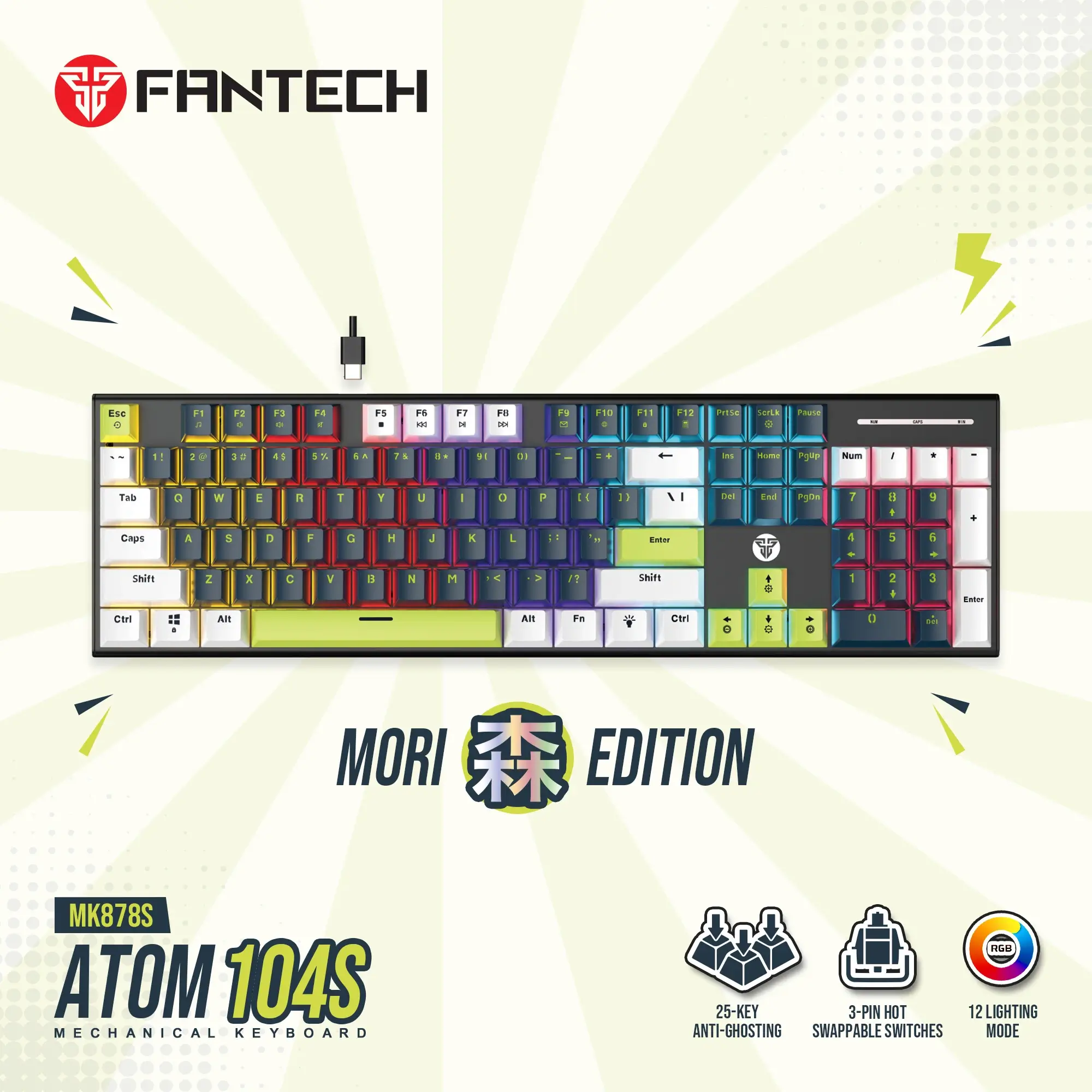 FANTECH ATOM104S MK878S MECHANICAL GAMING KEYBOARD MORI EDITION BLUE 