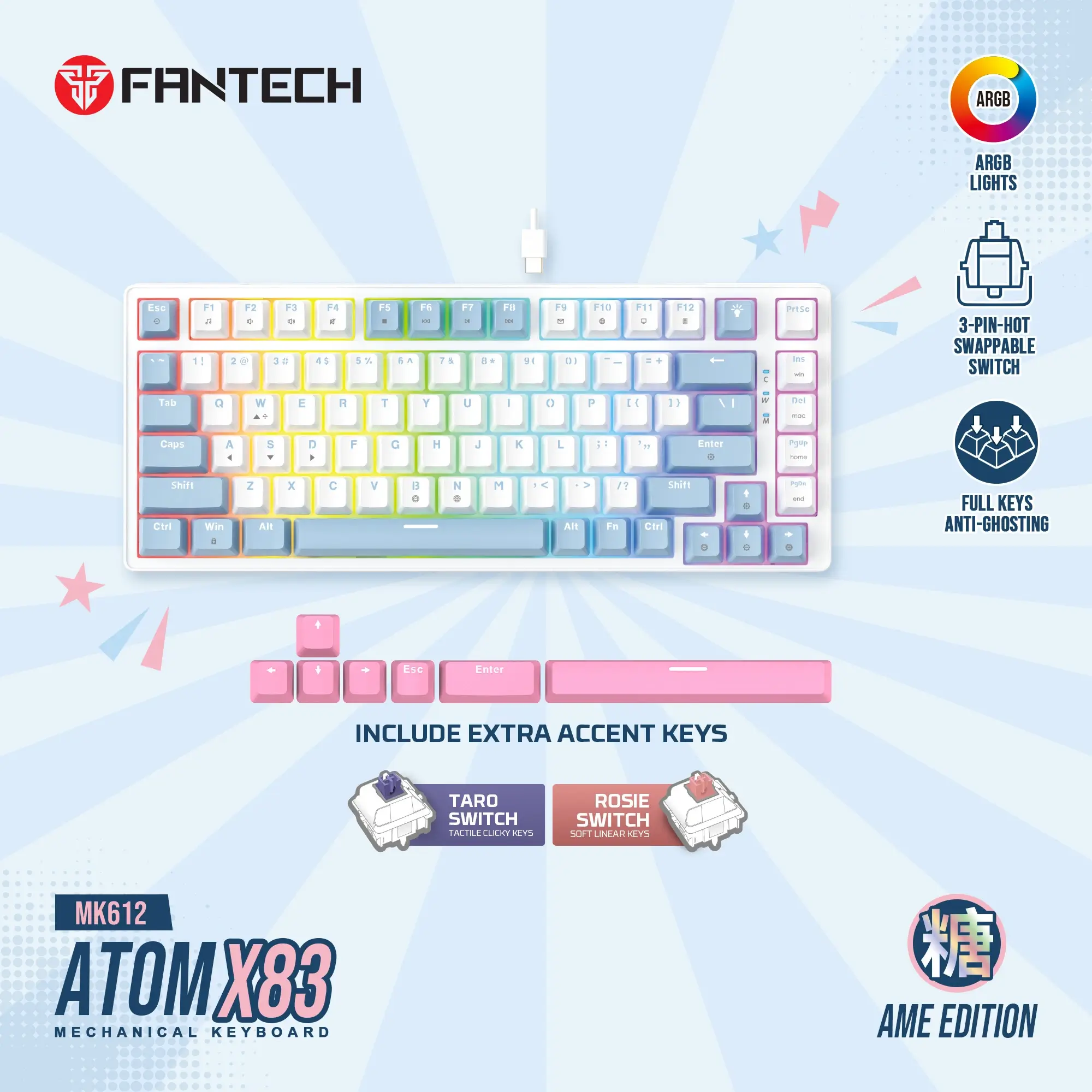 ميكانيكال جيمنج كيبورد FANTECH MK612 ATOM X83 AME Edition 