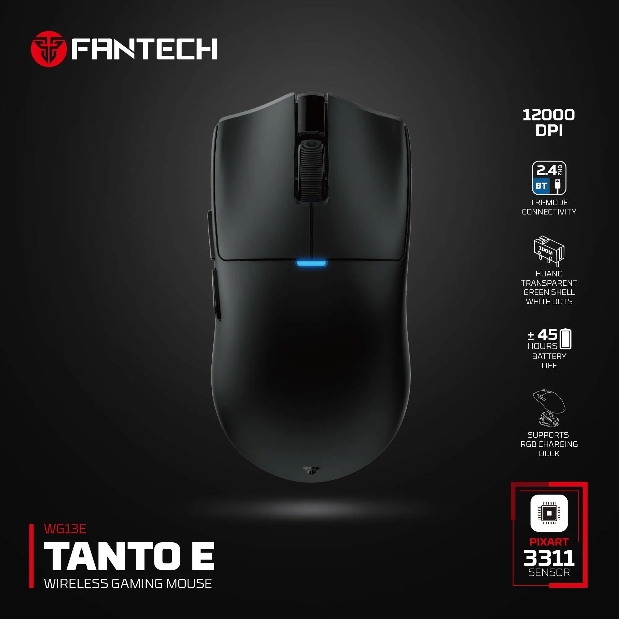 لاسلكي جيمنج ماوس FANTECH WG13E TANTO E TRI-MODE Black