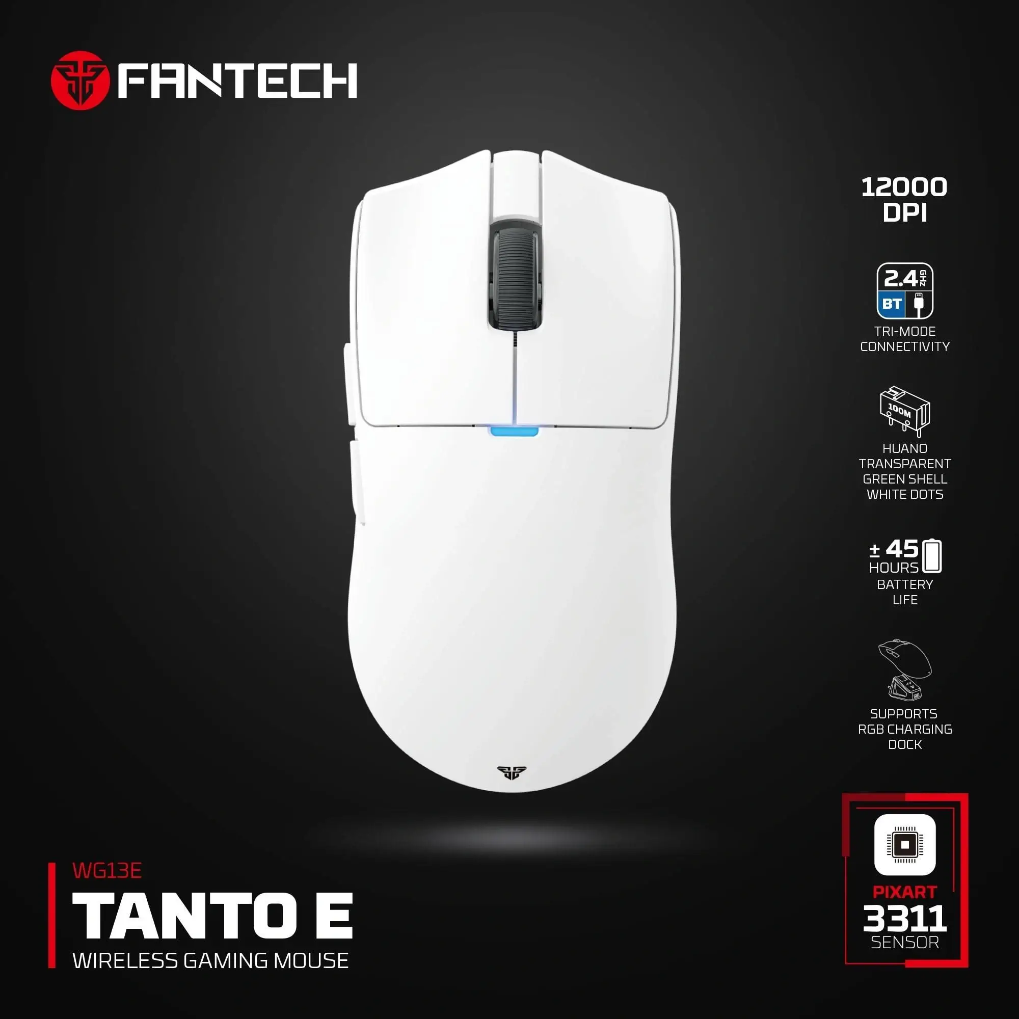 لاسلكي جيمنج ماوس FANTECH WG13E TANTO E TRI-MODE White 