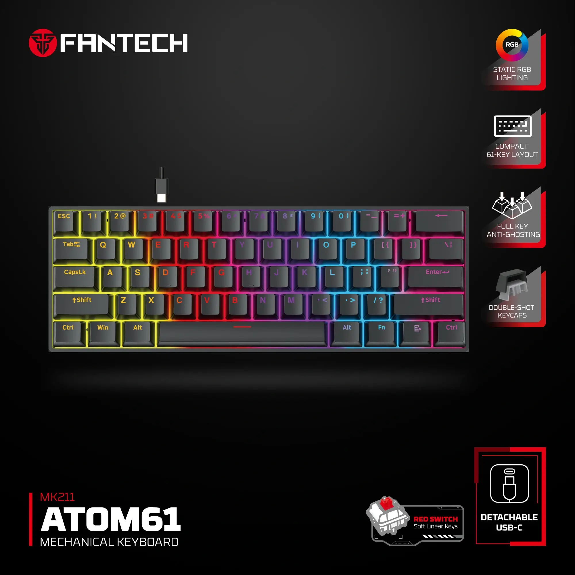 ميكانيكال جيمنج كيبورد FANTECH MK211 ATOM61