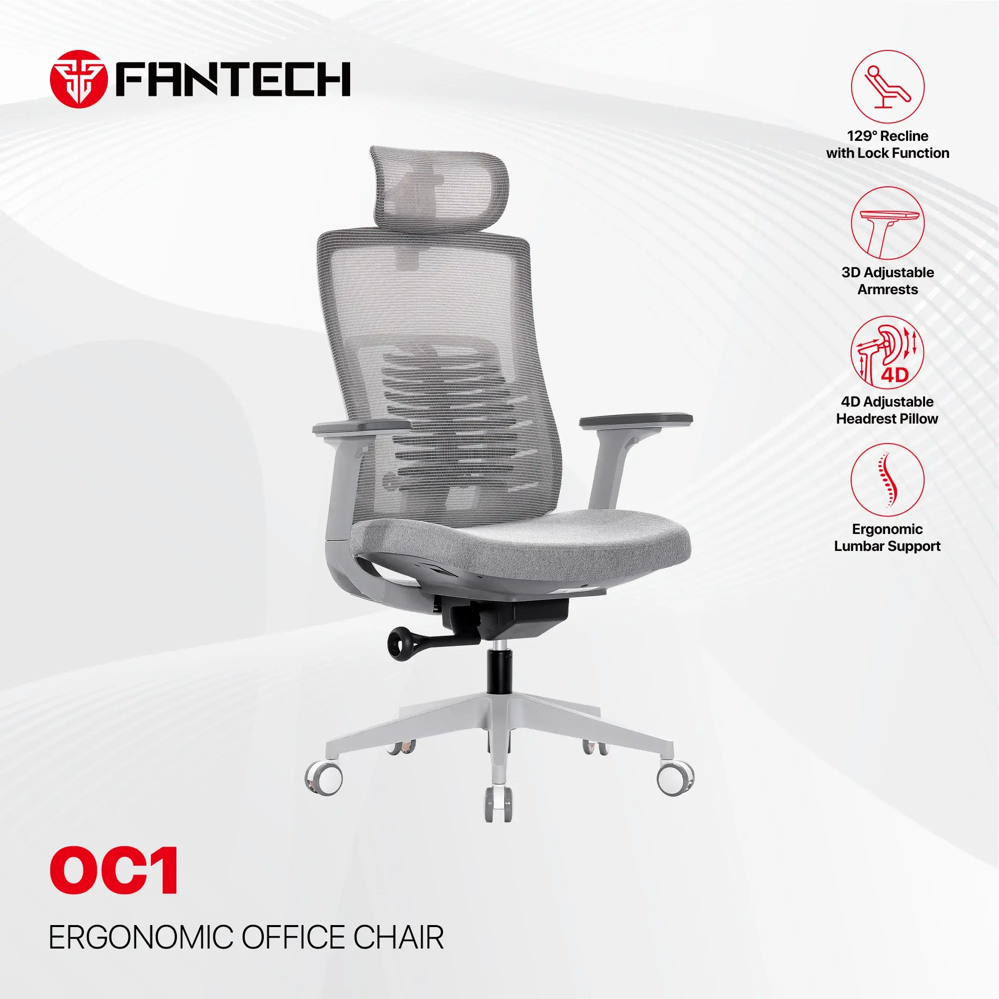 FANTECH OC1 Ergonomic Office Chair White