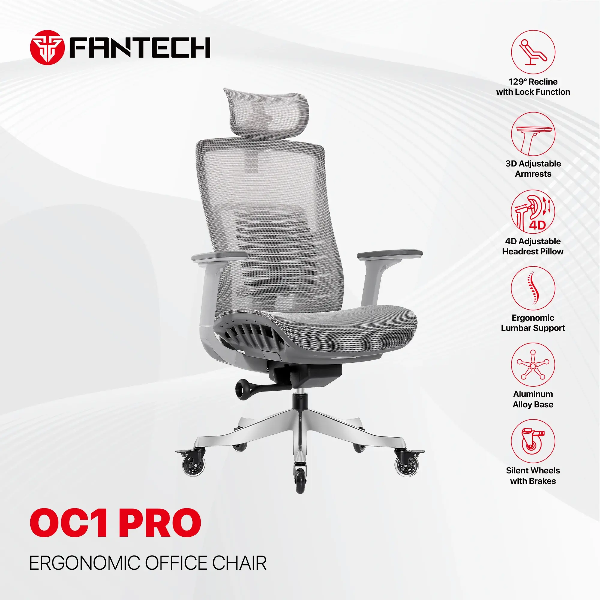 FANTECH OC1 PRO Ergonomic Office Chair White 