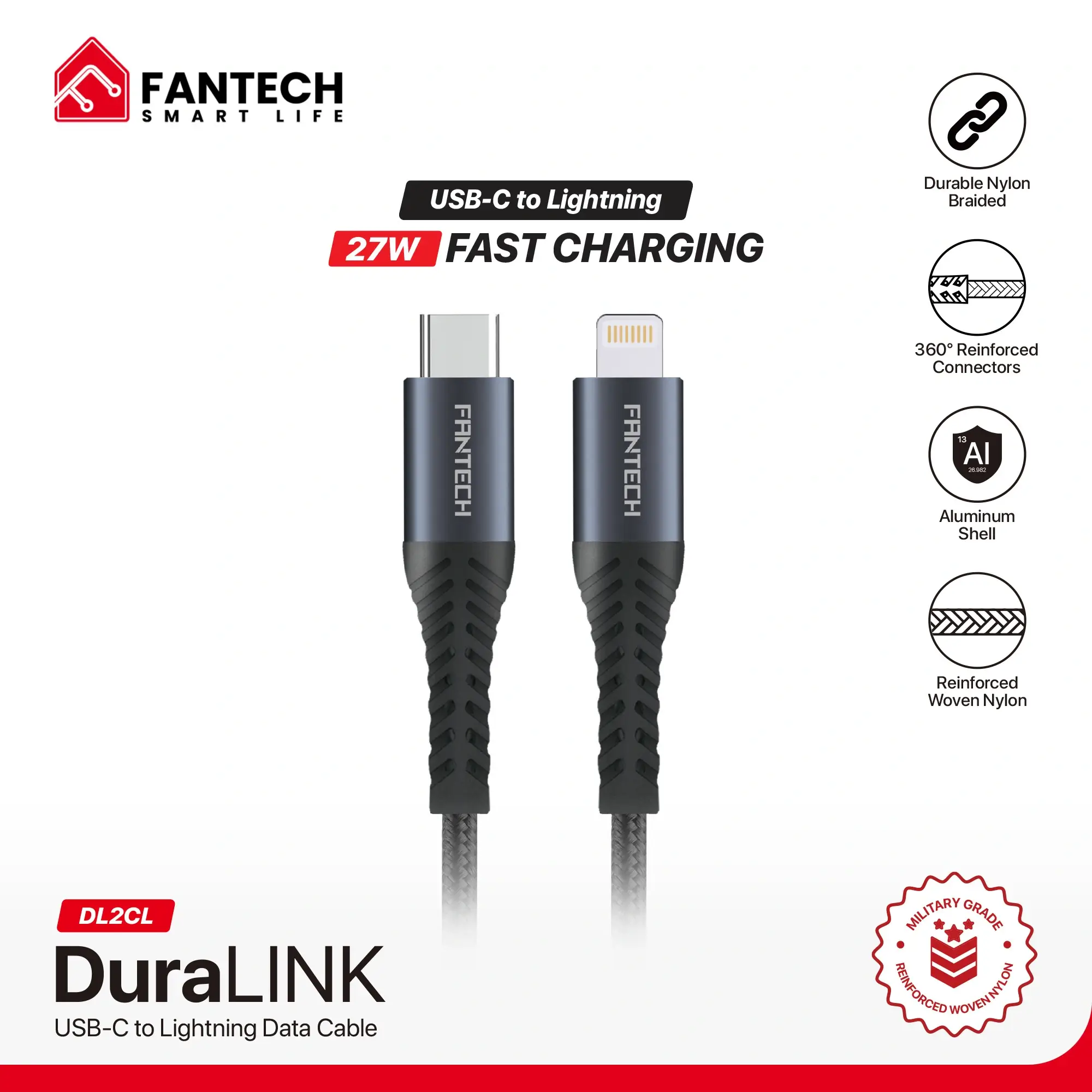 كيبل FANTECH DL2CL DuraLink USB-C to Lighting Data 