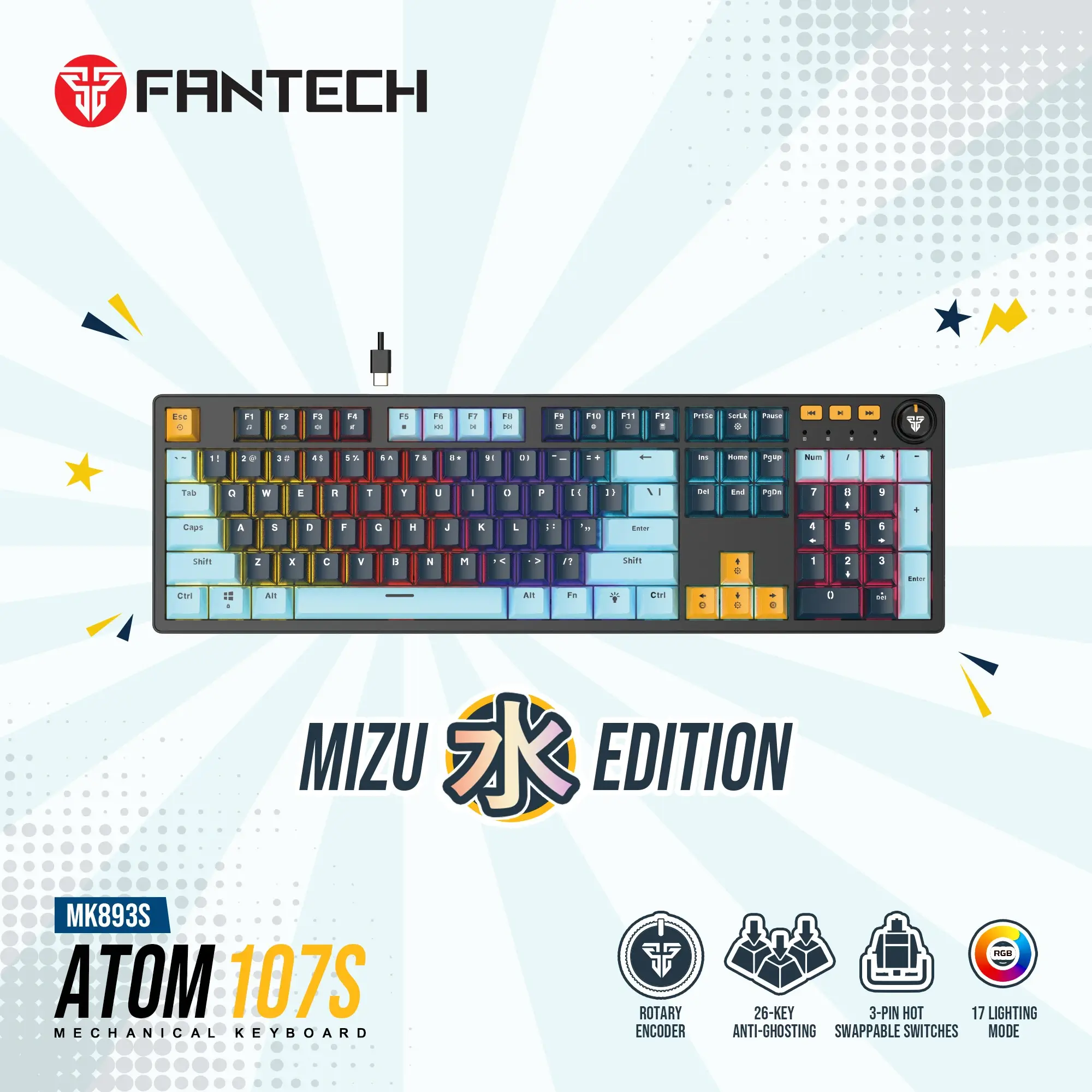  ميكانيكال جيمنج كيبورد FANTECH ATOM107S MK893S MIZU EDITION NAVY BLUE 
