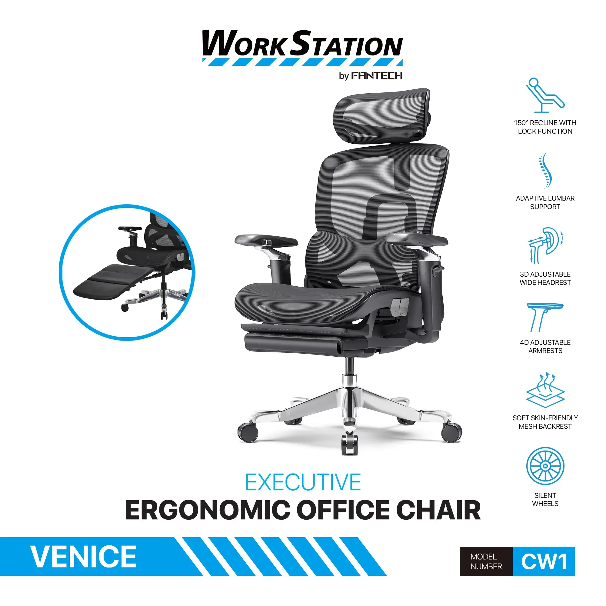 كرسي مكتبي Fantech Workstation CW1 Venice Executive Ergonomic