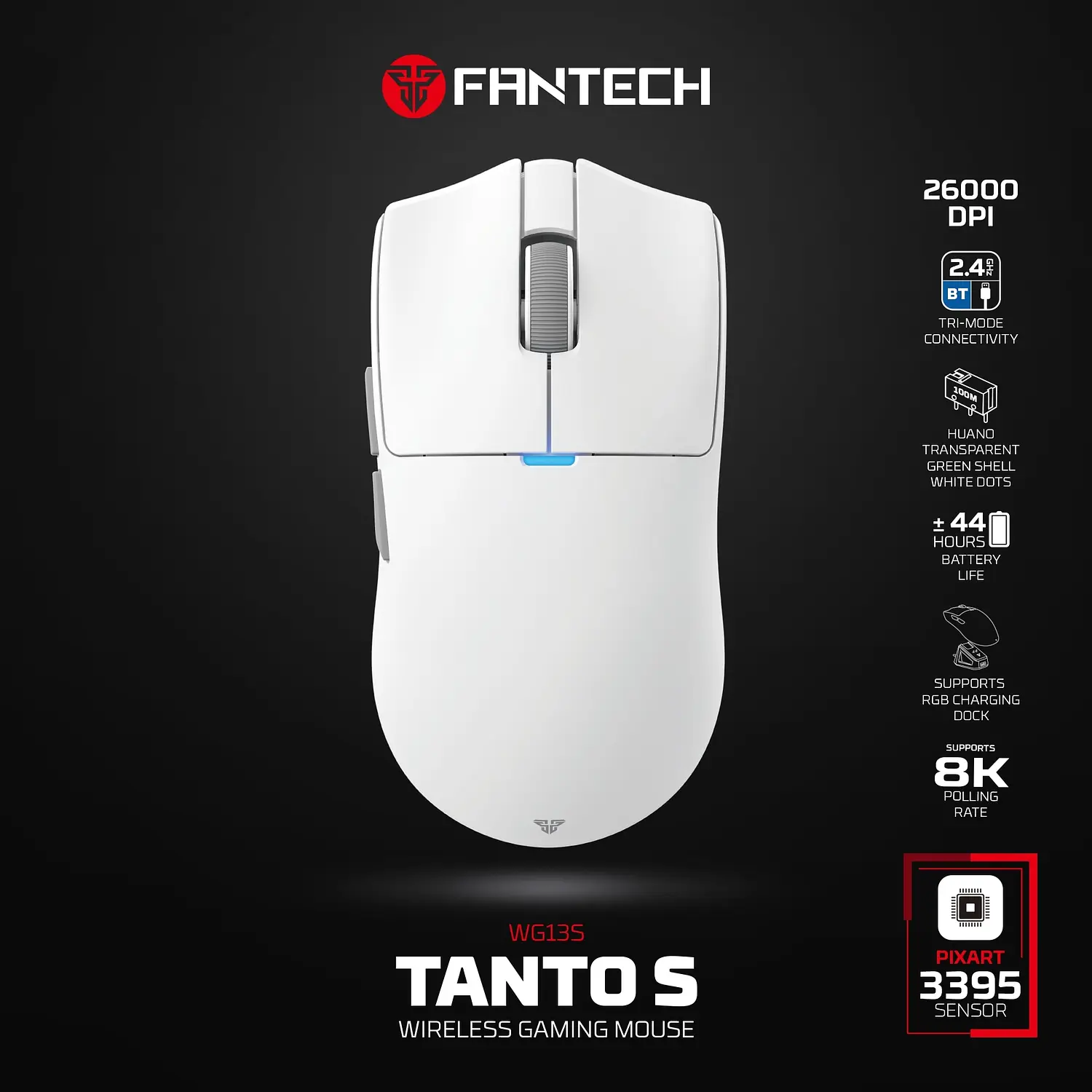 جيمنج ماوس لاسلكي FANTECH WG13S TANTO S TRI-MODE White