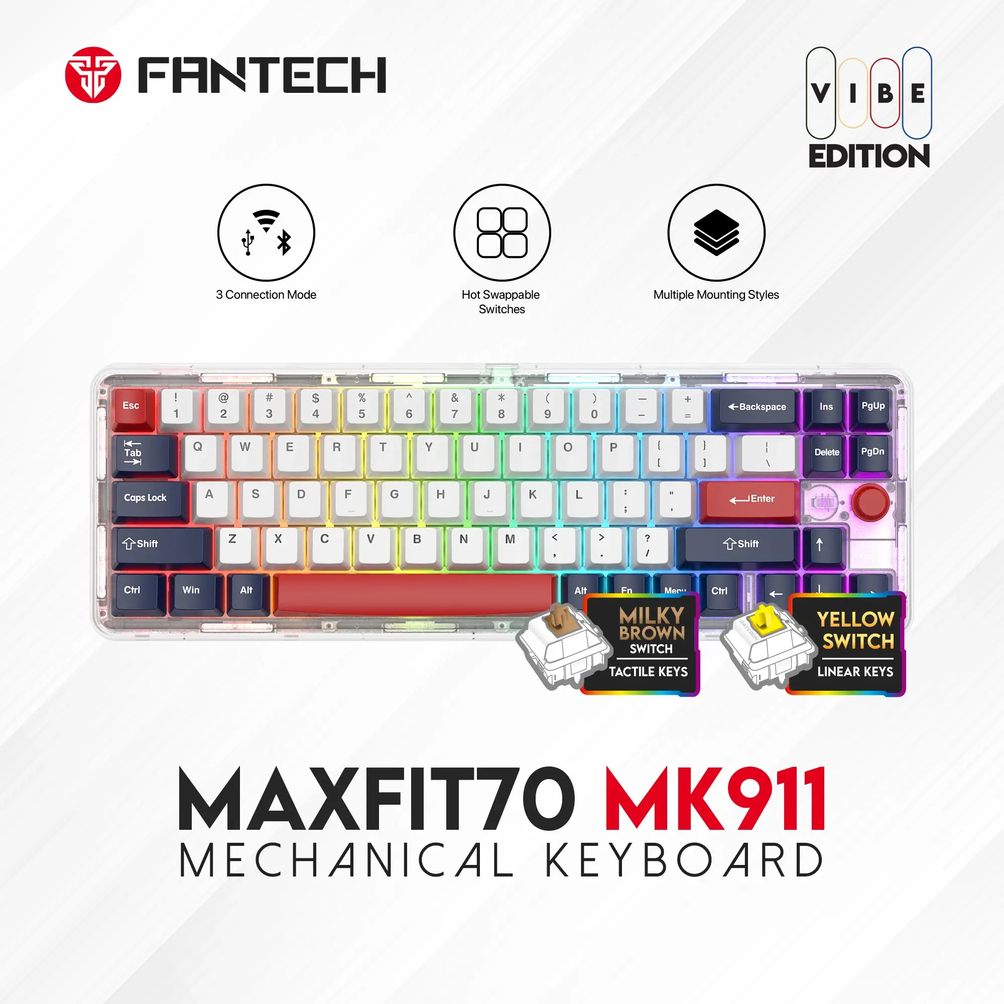 FANTECH MAXFIT70 MK911 WIRELESS 65% – LONDON TOUR  ميكانيكال جيمنج الكيبورد 