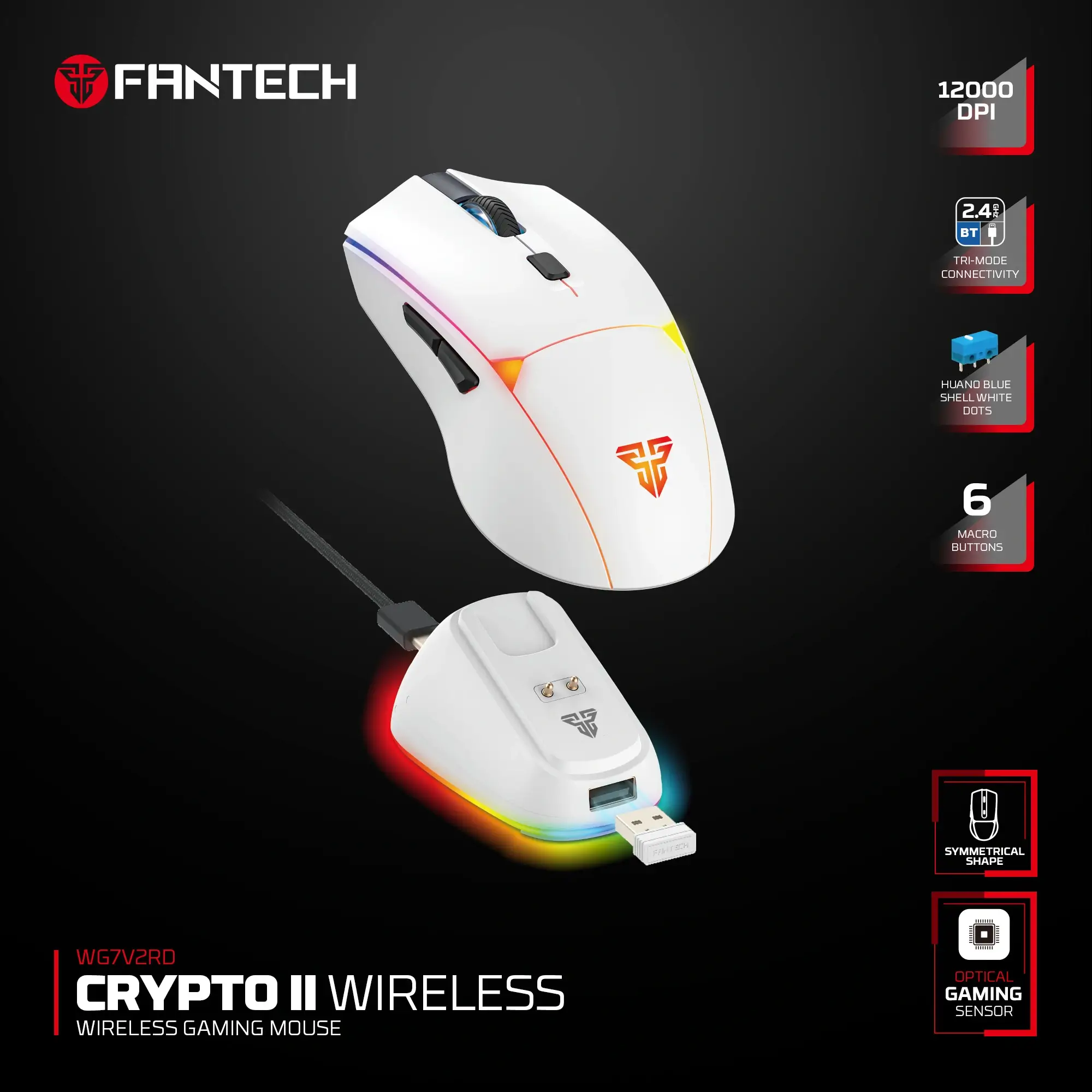 وايرلس جيمنج ماوس Fantech WG7V2RD CRYPTO II White 