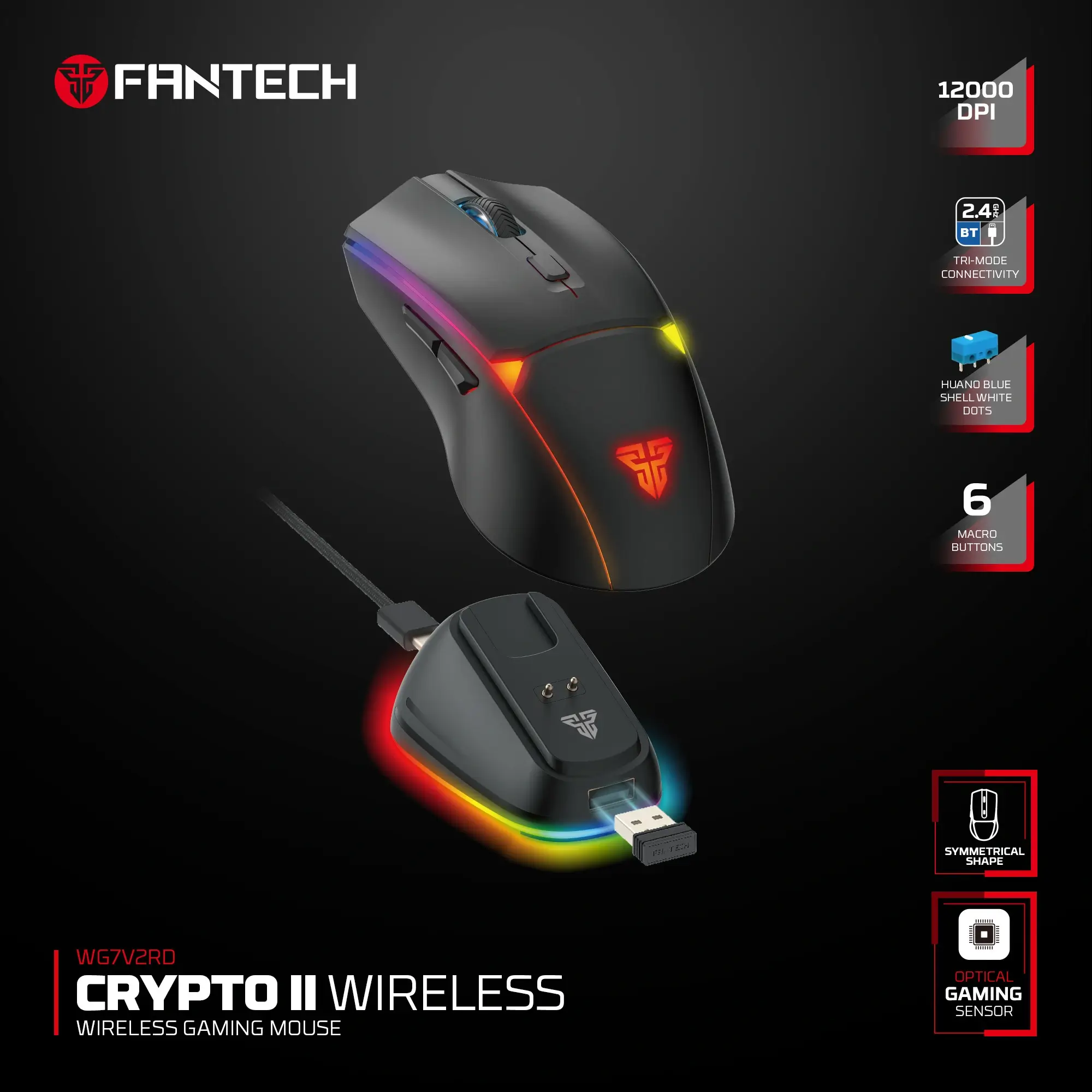 Fantech WG7V2RD CRYPTO II Black وايرلس جيمنج ماوس 