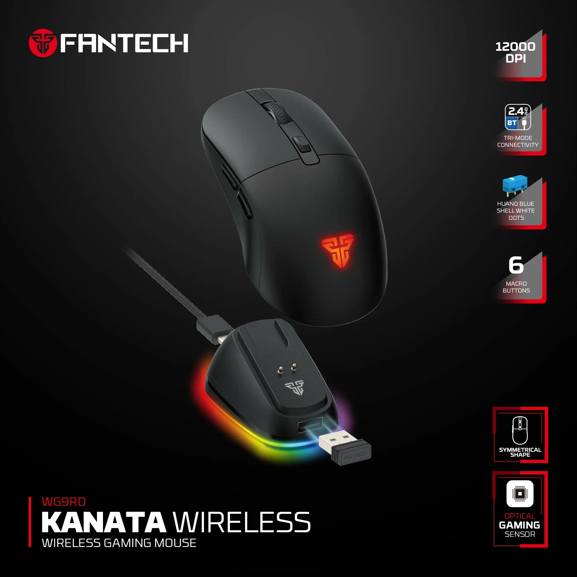 وايرلس جيمنج ماوس Fantech KANATA WG9RD Black  