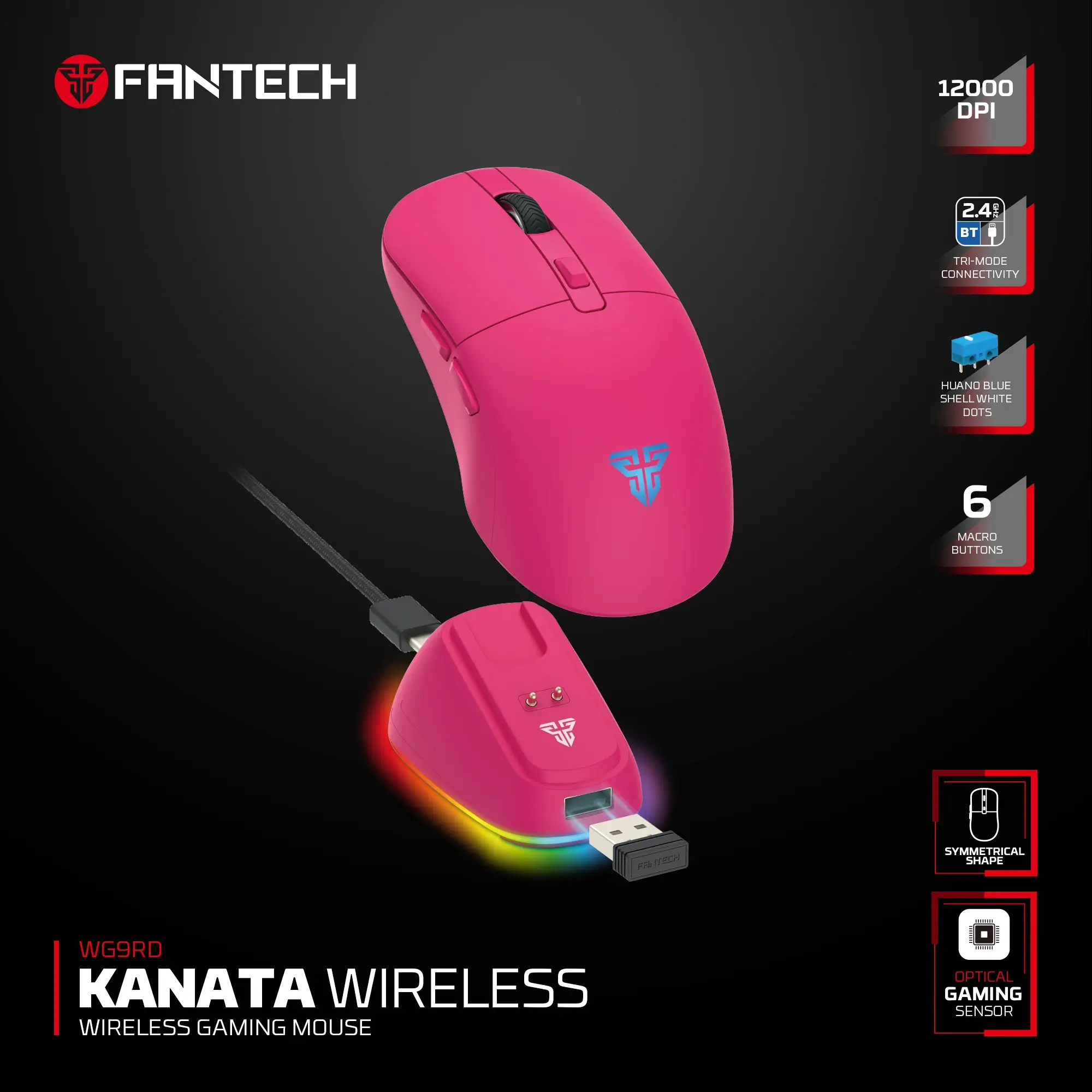 وايرلس جيمنج ماوس Fantech KANATA WG9RD Pink