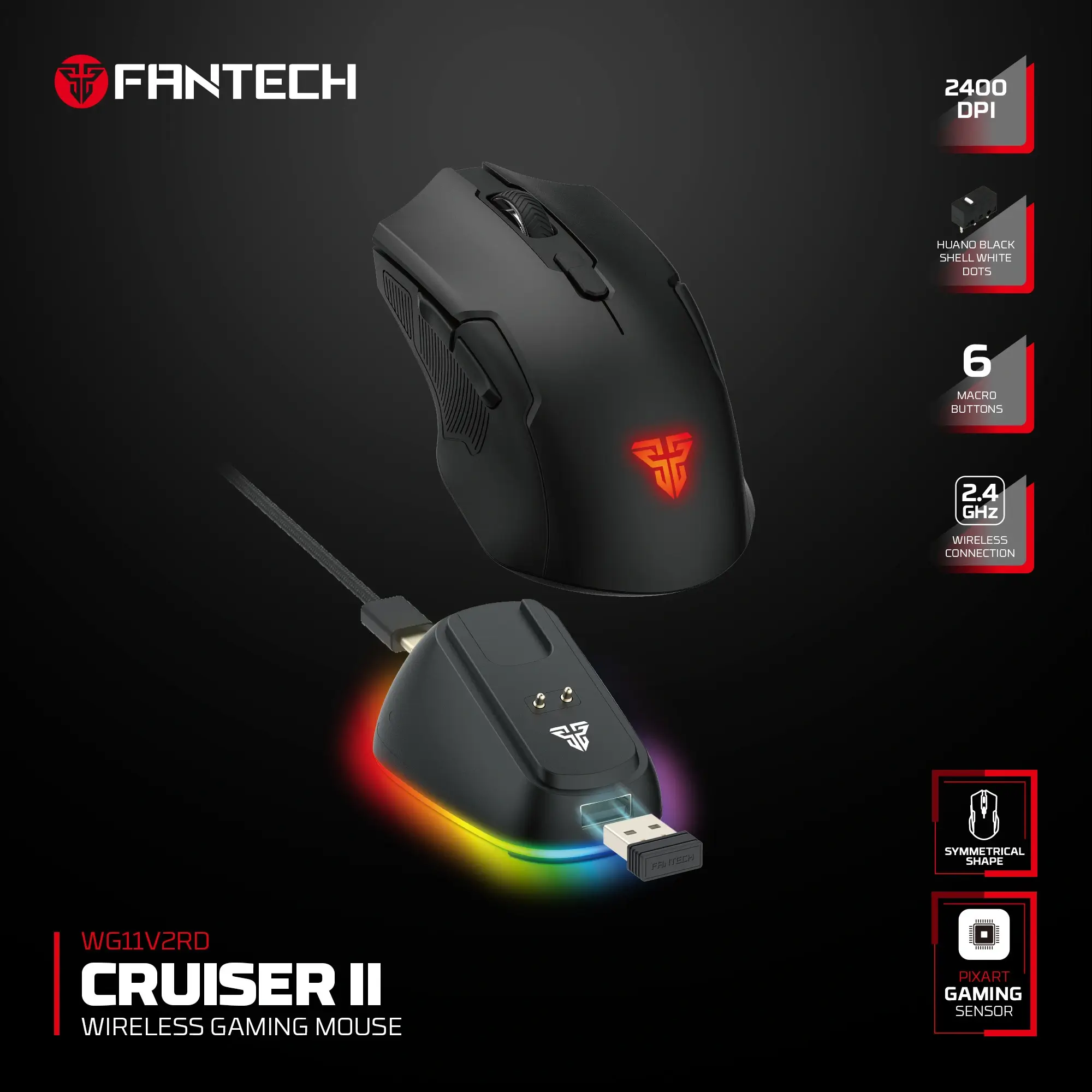 وايرلس جيمنج ماوس Fantech WG11V2RD CRUISER II Black  