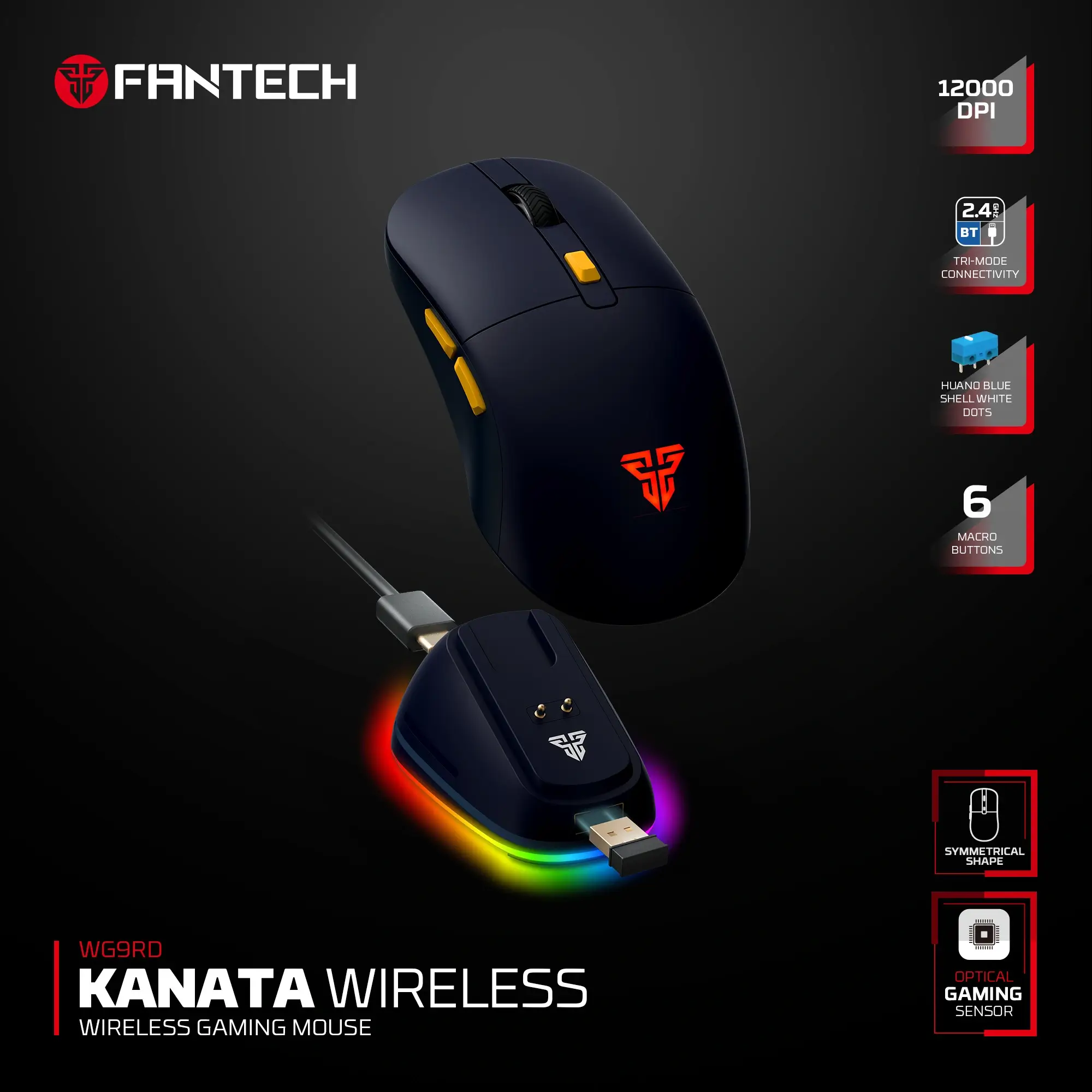 وايرلس جيمنج ماوس Fantech KANATA WG9RD Blue