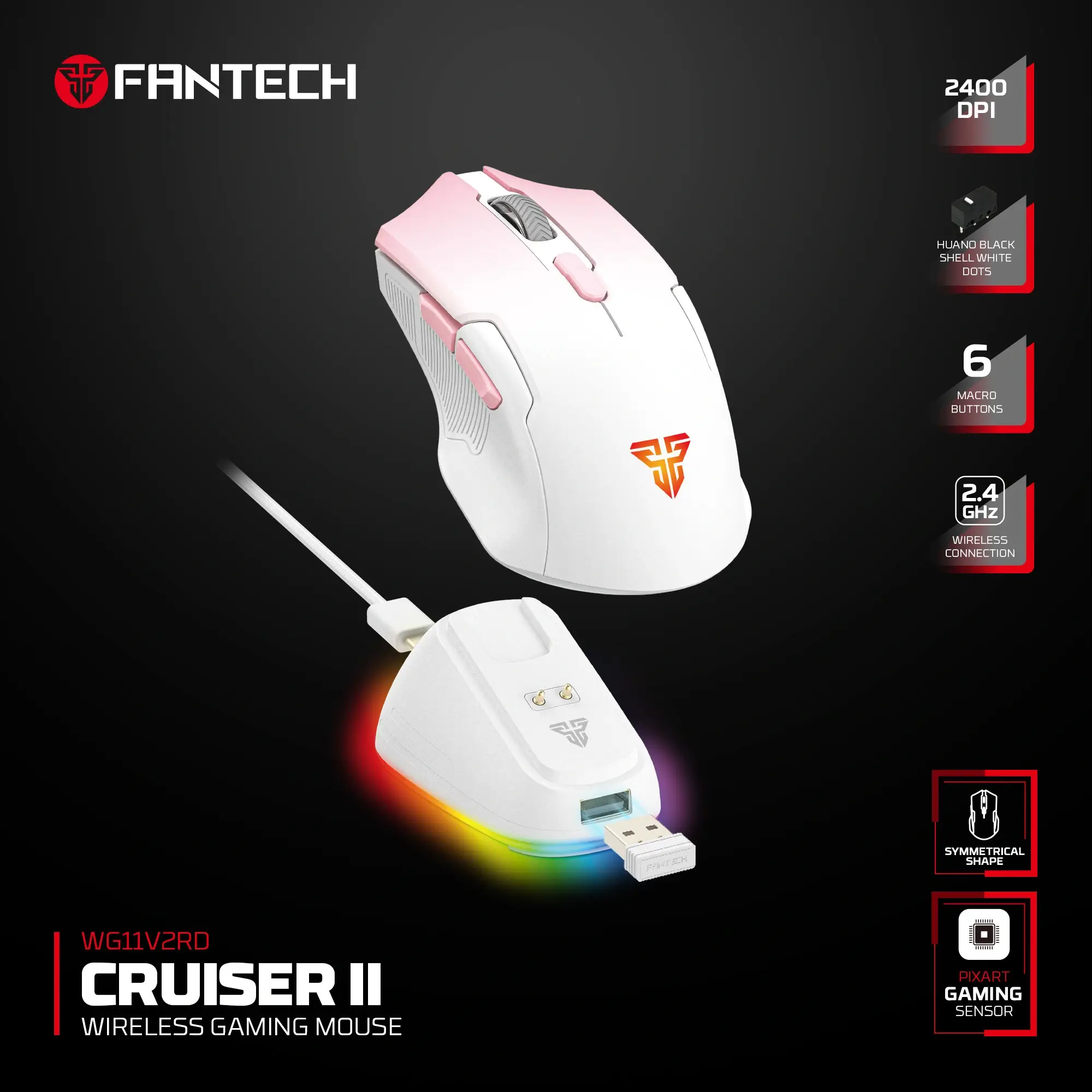 وايرلس جيمنج ماوس Fantech WG11V2RD CRUISER II Pink
