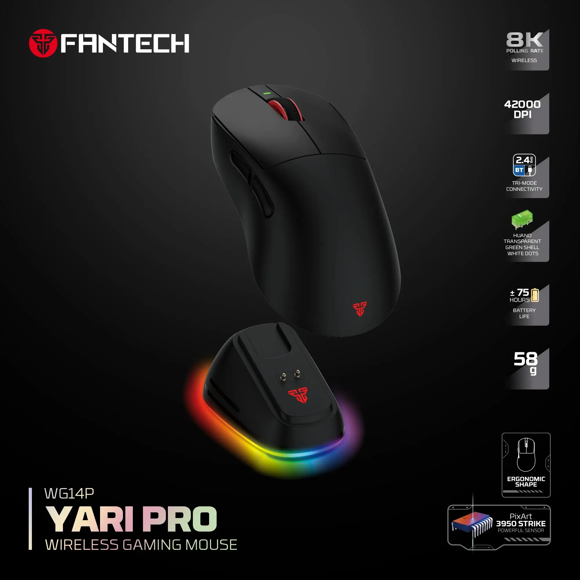 Fantech WG14P Yari Pro Wireless 8K Gaming Mouse Black