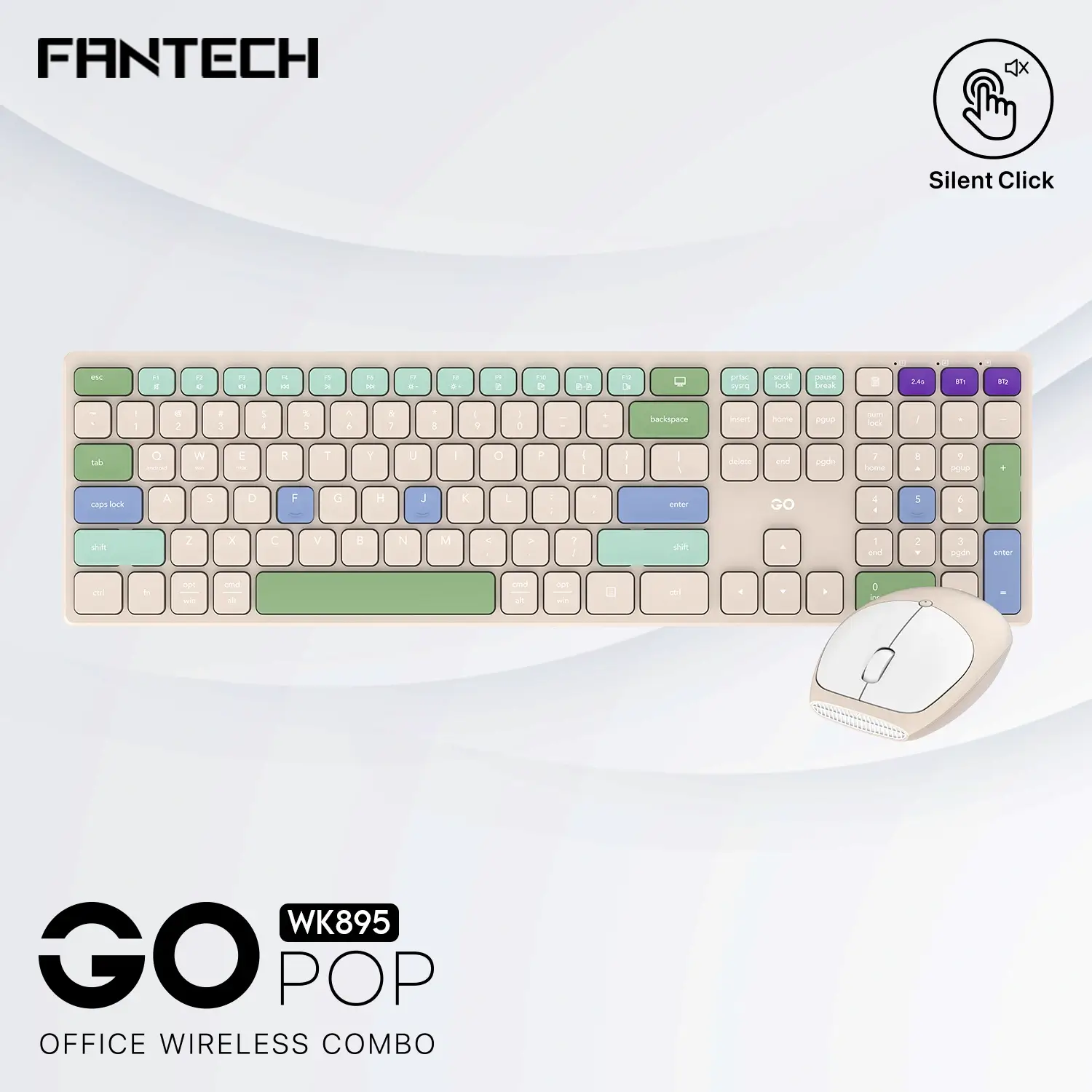 FANTECH WK895 GO Pop Office Wireless Keyboard Mouse Combo Grey