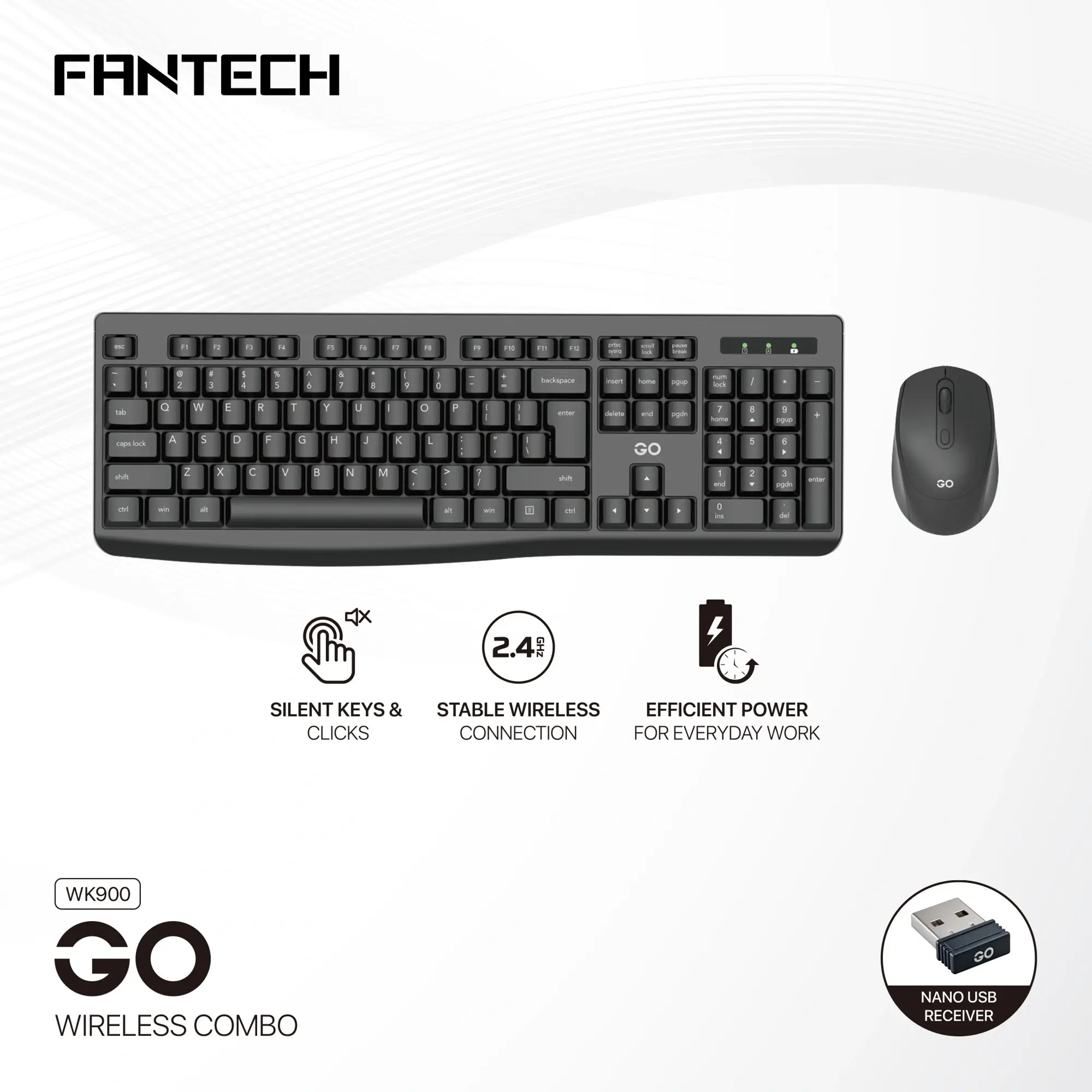 كيبورد وماوس كومبو لاسلكي (أحرف عربية) FANTECH WK900 GO - Membrane