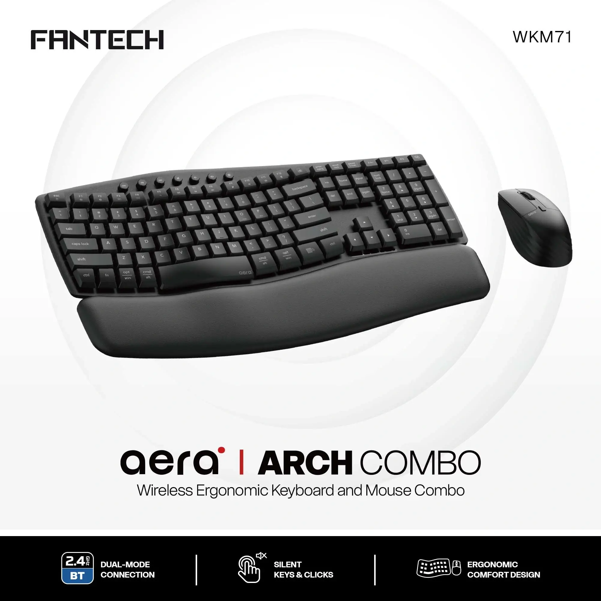 كيبورد وماوس كومبو لاسلكي Fantech WKM71 Aera Ergonomic Arch