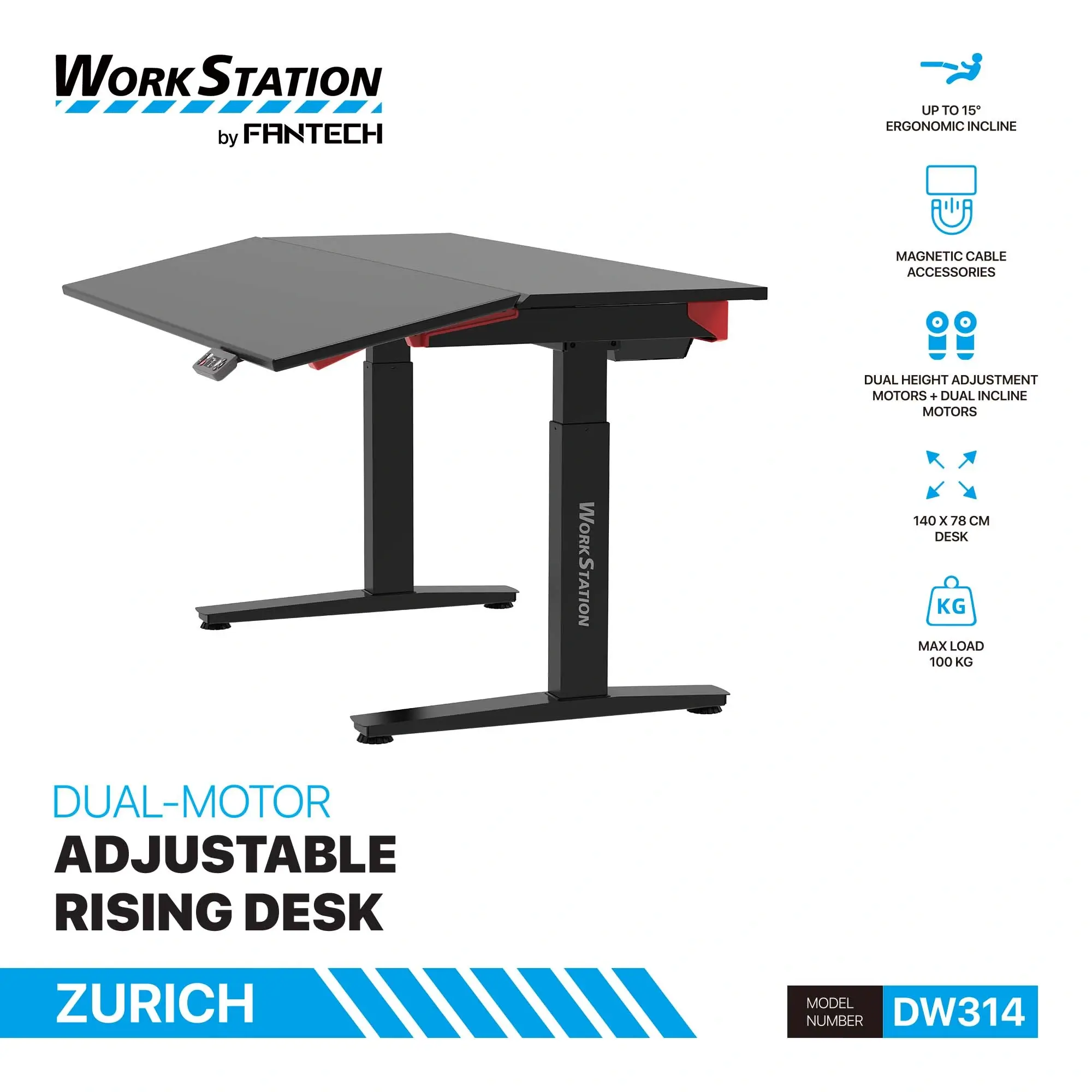 طاولة مغناطيسية قابلة للارتفاع والتعديل لمستوى الجلوس Fantech DW314 WORKSTATION ZURICH Electric 