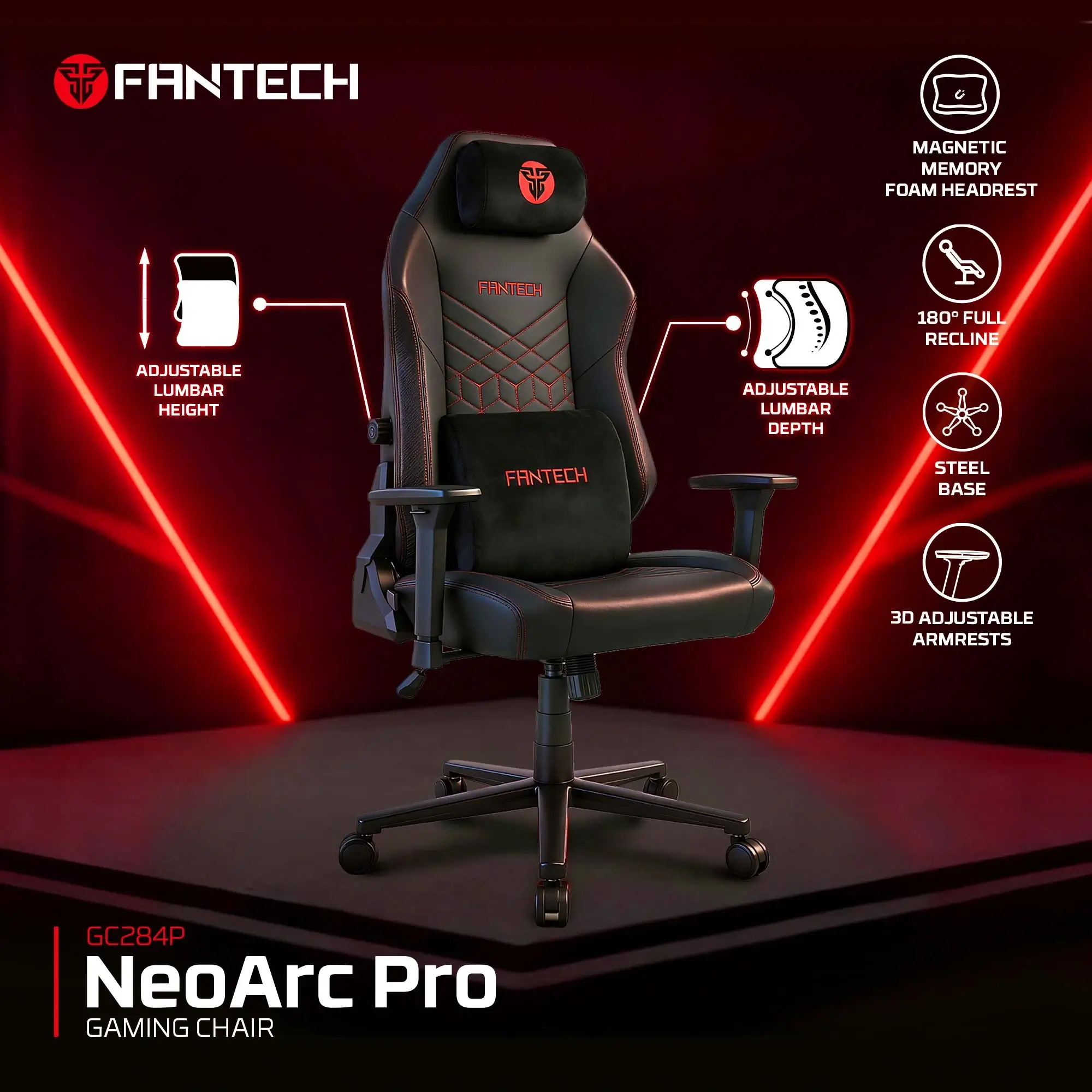 كرسي جيمنج Fantech GC284P NEO ARC PRO (Magnetic memory foam headrest & Adjustable lumbar support)