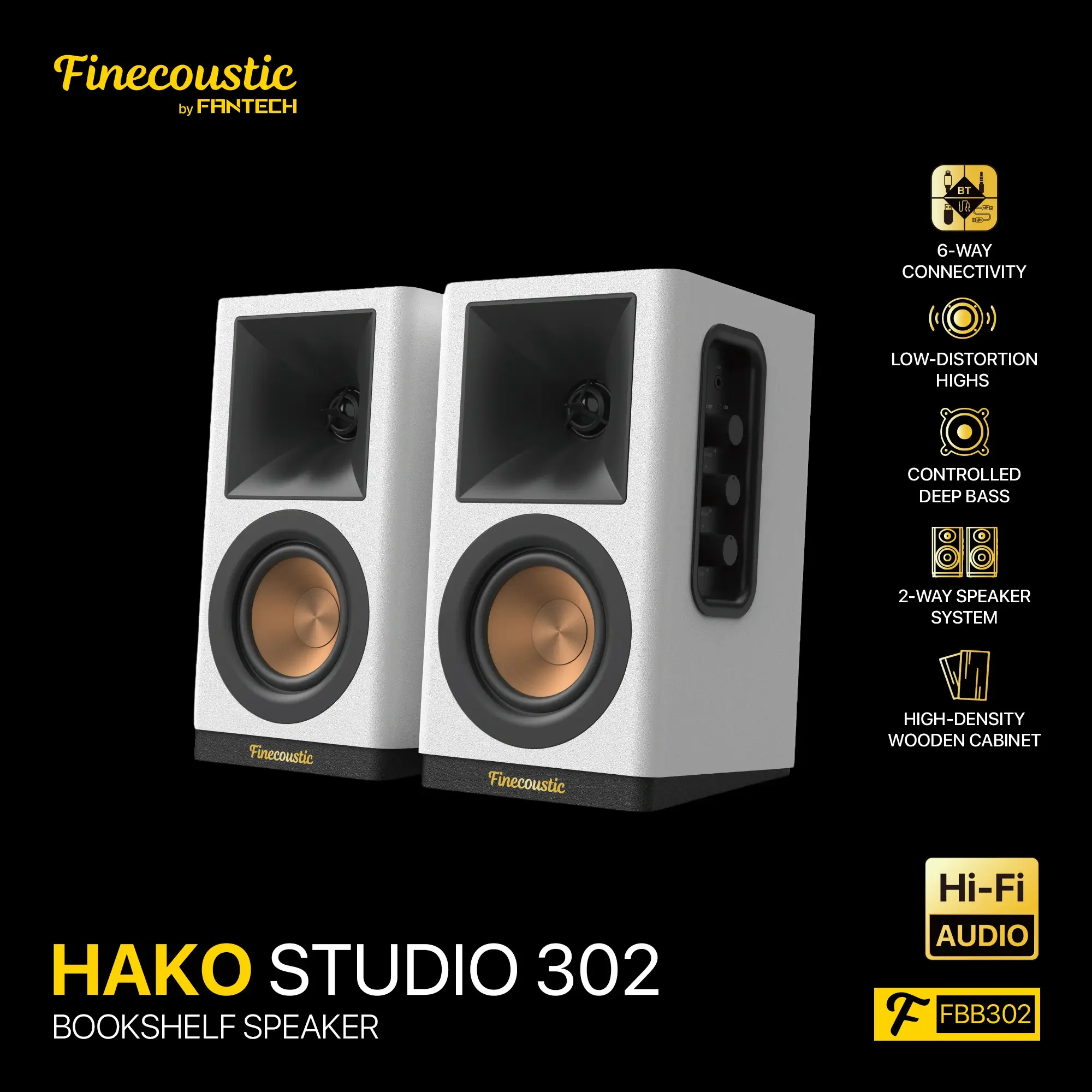 مكبرات صوت ستيريو FANTECH Finecoustic FBB302 HAKO STUDIO 302 (6-Connection Mode)