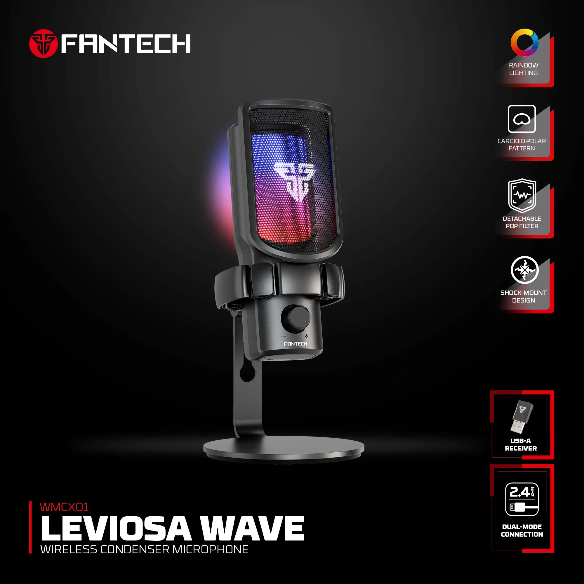 FANTECH LEVIOSA WAVE WMCX01 Wireless Condenser Microphone Black