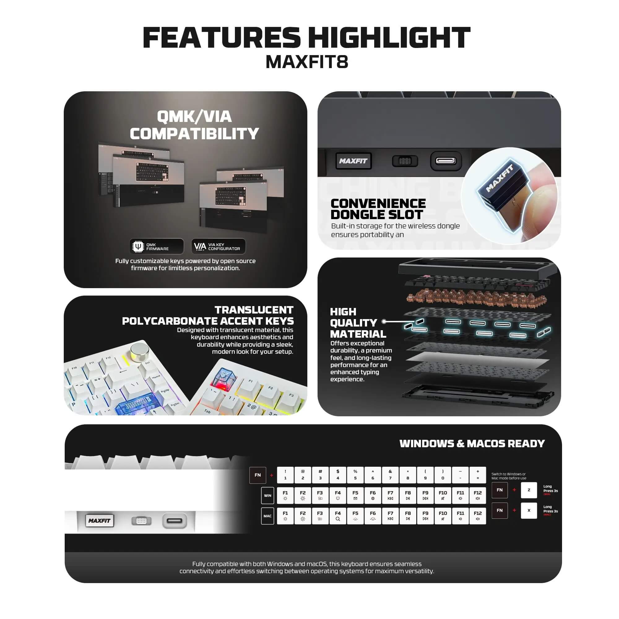 FANTECH MK921 MAXFIT8 QMK White وايرلس جيمنج ميكانيكال كيبورد