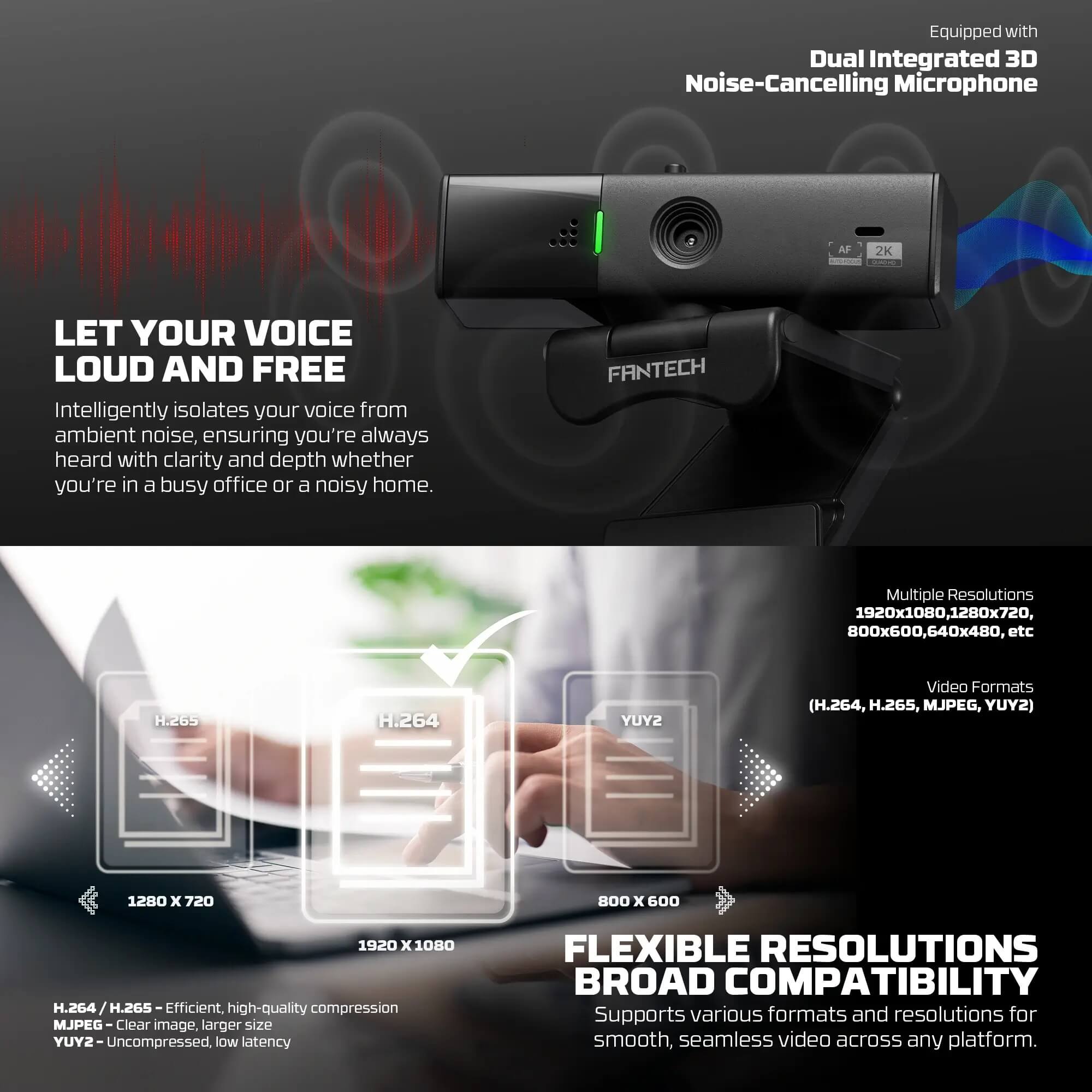 FANTECH C50 LUMINOUS 2K QHD 60 FPS كاميرا