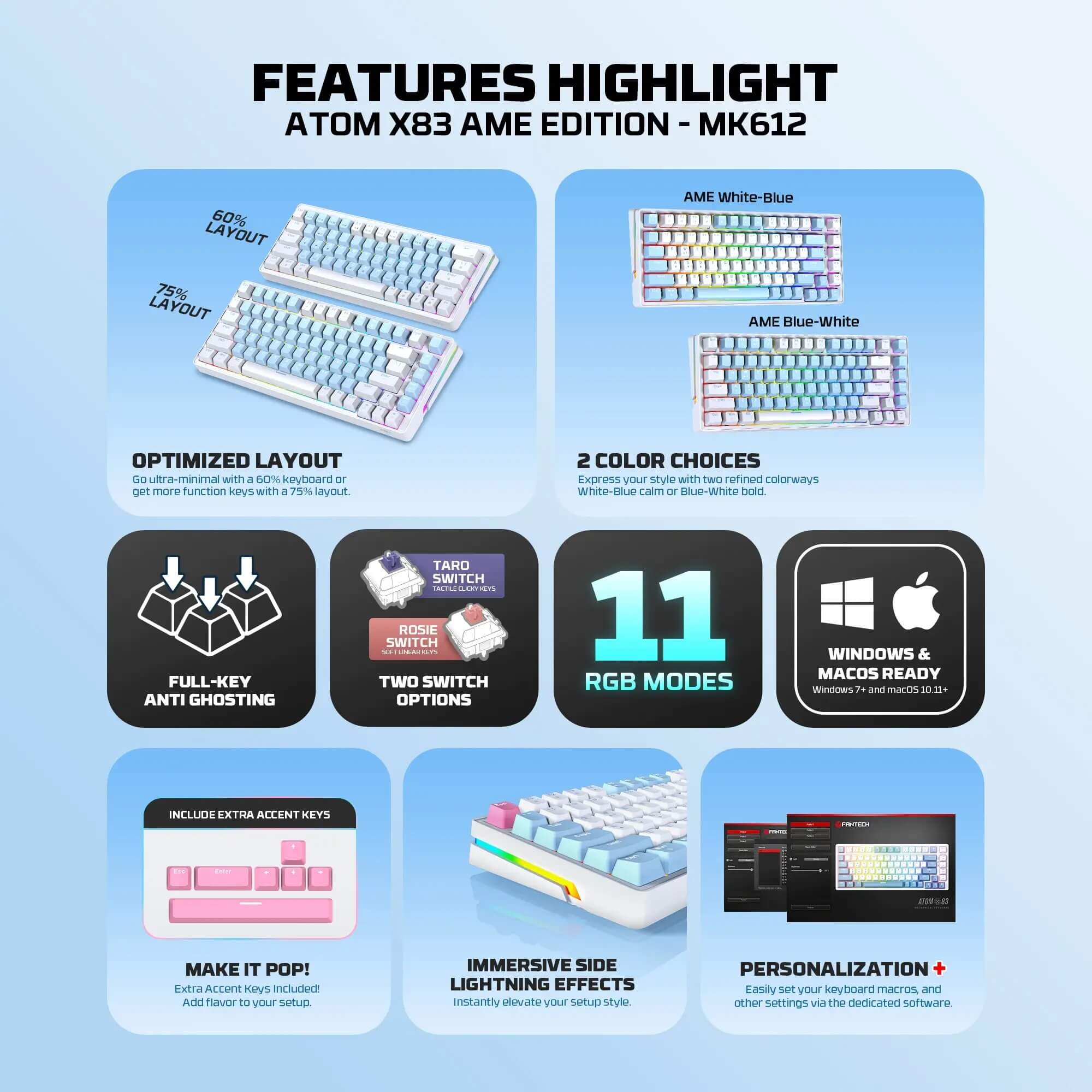 FANTECH MK612 ATOM X83 AME Edition Mechanical Gaming Keyboard