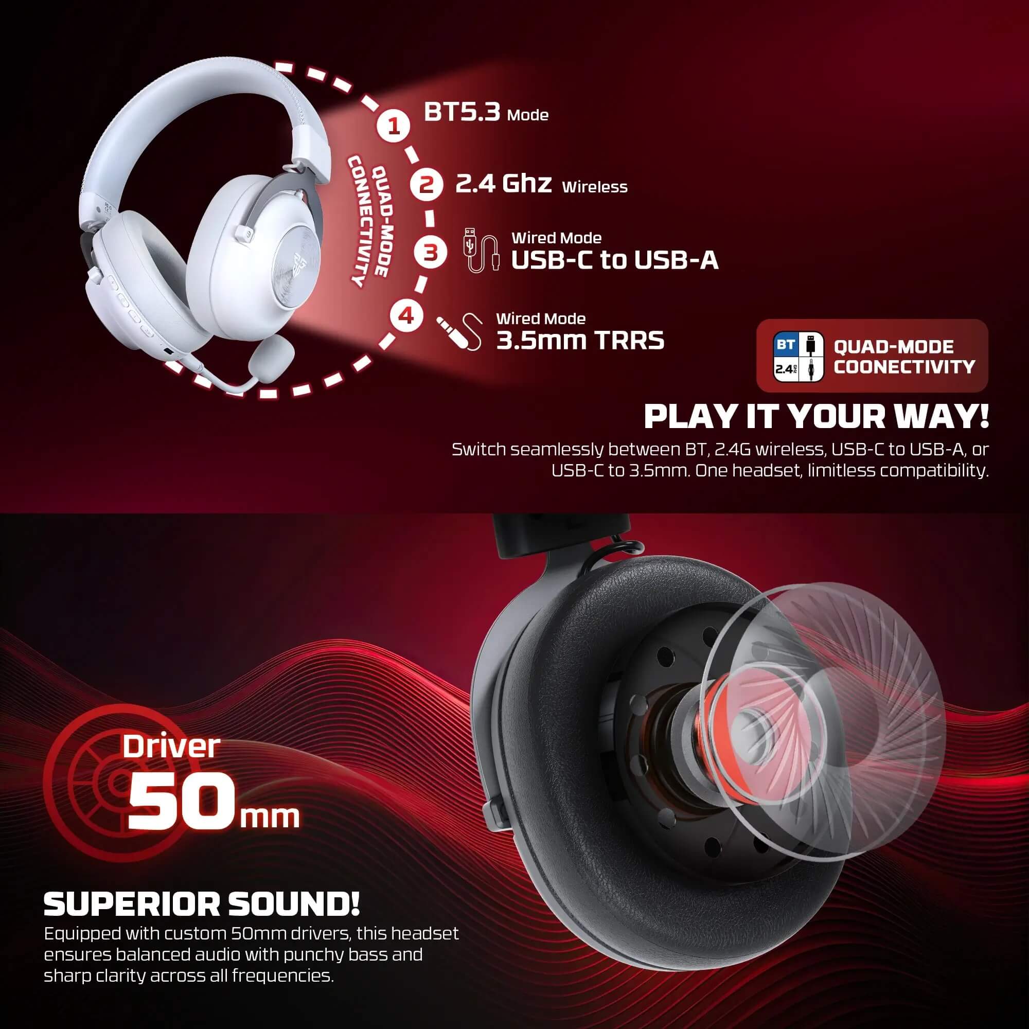 FANTECH WHG05 STELLAR (Tri Mode Connection) سماعات وايرلس