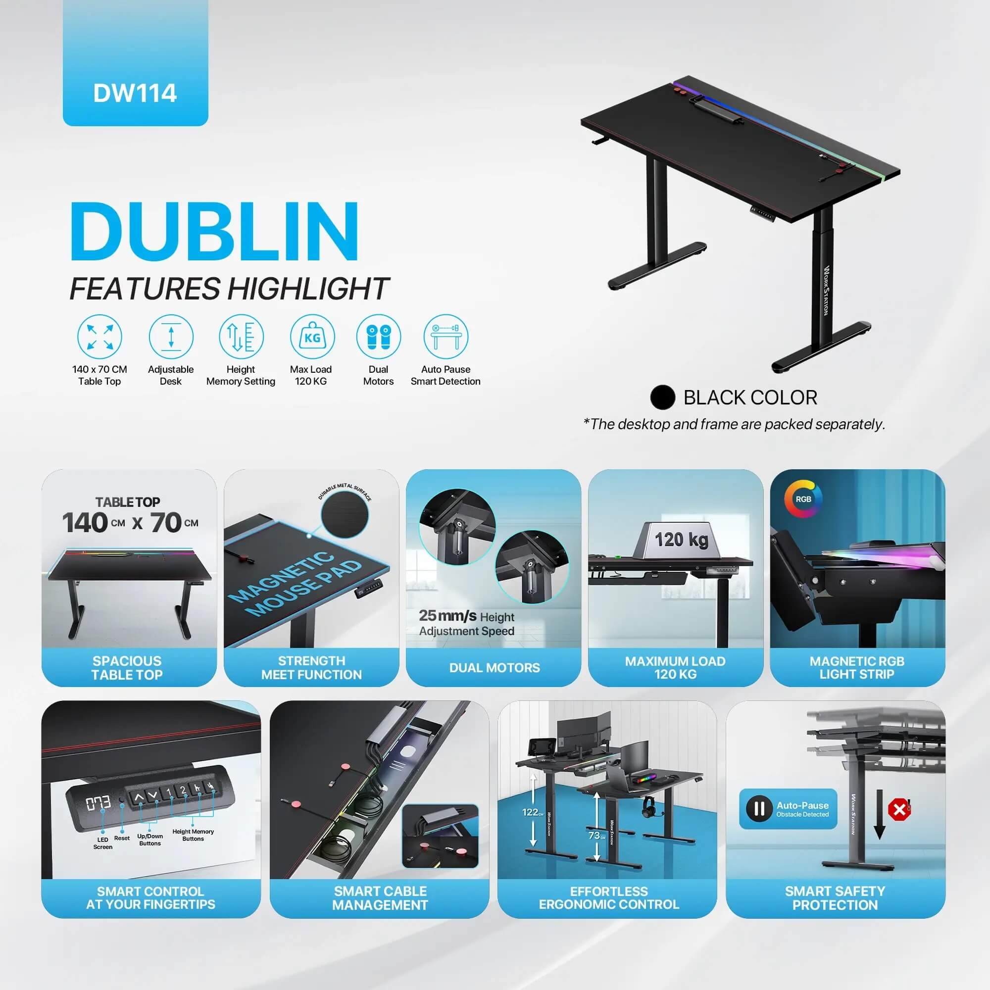 FANTECH DW114 DUBLIN Workstation Dual Motor Adjustable Rising طاولة مغناطيسية